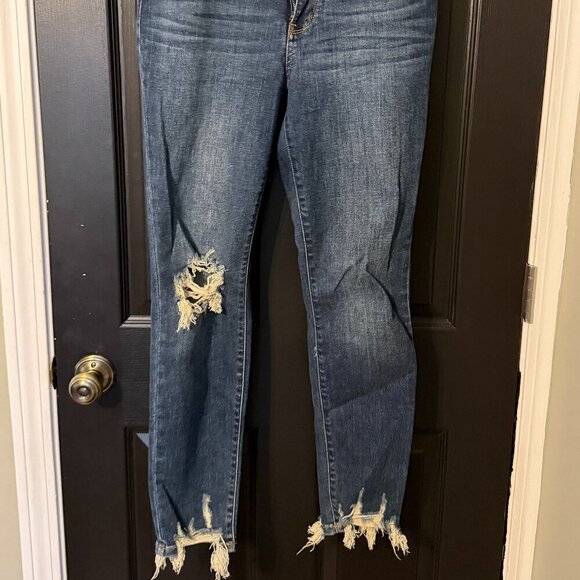 Judy Blue Denim - Judy Blue Womens Skinny Stretch Distressed Ankle Knee Dark Wash Size 7/28